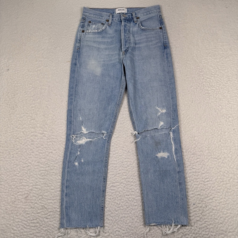 Agolde Jamie High Rise Classic Jean Sz 24 Distressed Button Fly Shakedown 25x25
